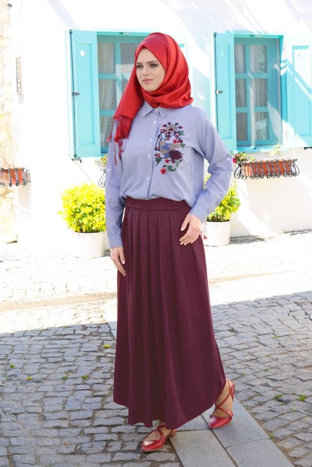 Vêtements hijab  T 0614 Işıl Lıfe-Piliseli Etek - TRENDTESETTÜR