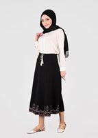 Tesettür giyim SİYAH T 664 Nakış Detaylı Etek- İşler Collection
