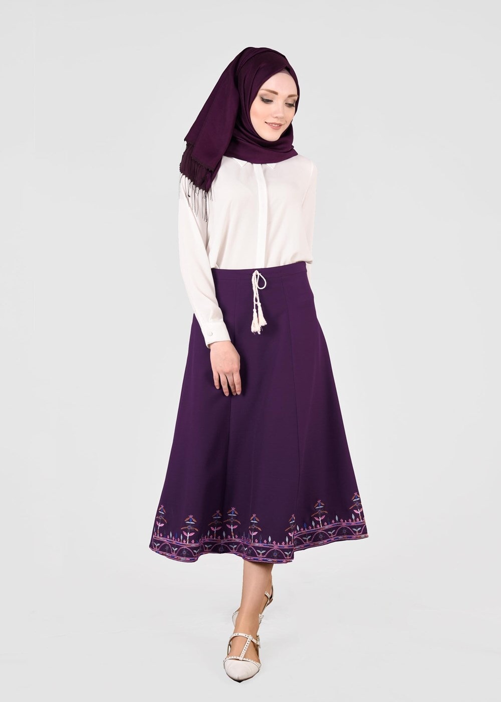 Tesettür giyim MOR T 664 Nakış Detaylı Etek- İşler Collection