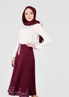 Tesettür giyim BORDO T 664 Nakış Detaylı Etek- İşler Collection