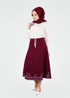 Tesettür giyim BORDO T 664 Nakış Detaylı Etek- İşler Collection