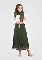 Tesettür giyim HAKİ T 664 Nakış Detaylı Etek- İşler Collection