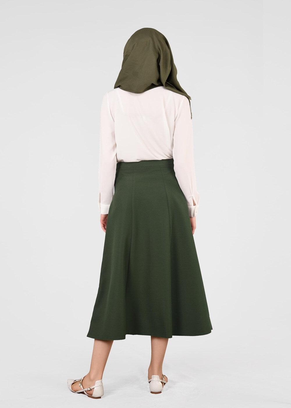 Tesettür giyim HAKİ T 664 Nakış Detaylı Etek- İşler Collection