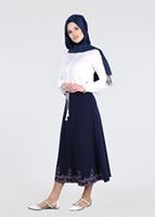 Tesettür giyim LACİVERT T 664 Nakış Detaylı Etek- İşler Collection