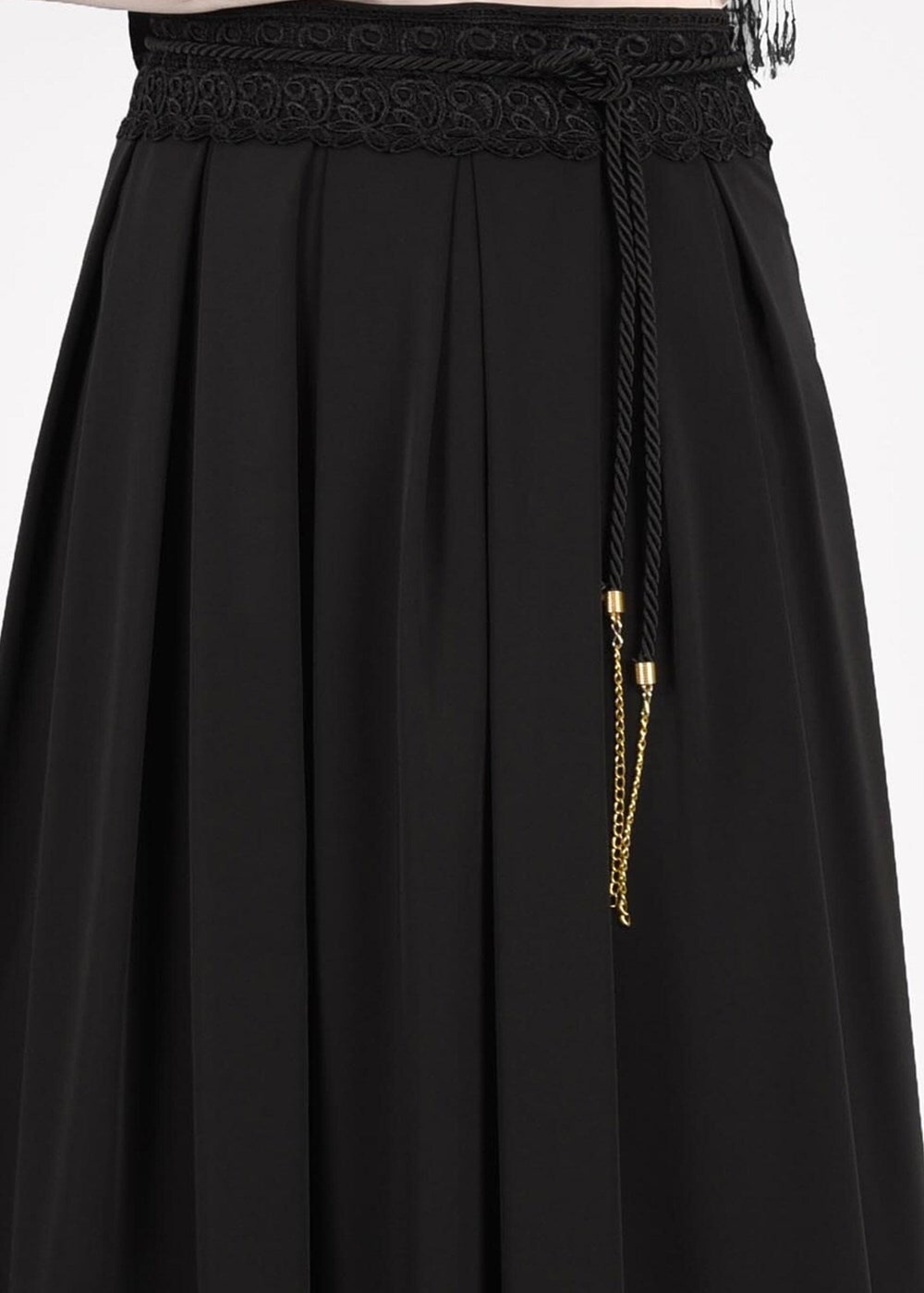 Tesettür giyim SİYAH T 693 Dantel Detaylı Etek-İşler Collection