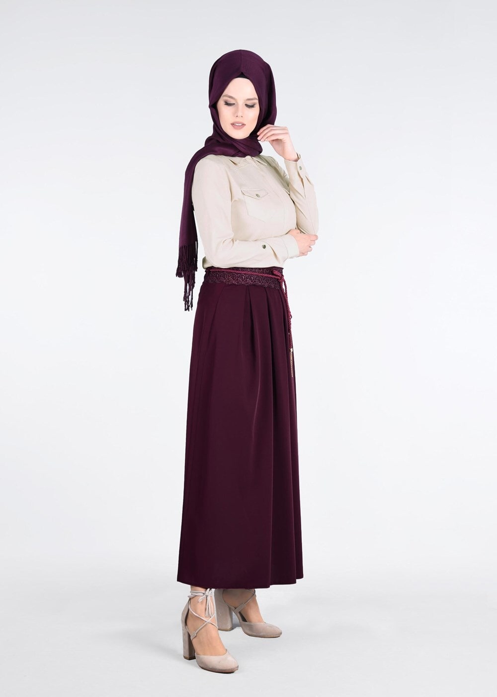 Tesettür giyim MOR T 693 Dantel Detaylı Etek-İşler Collection