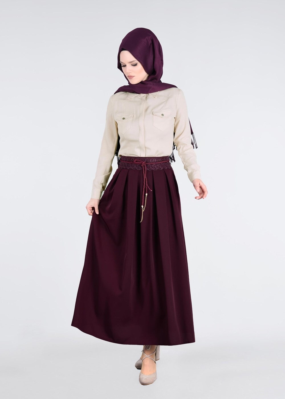 Tesettür giyim MOR T 693 Dantel Detaylı Etek-İşler Collection