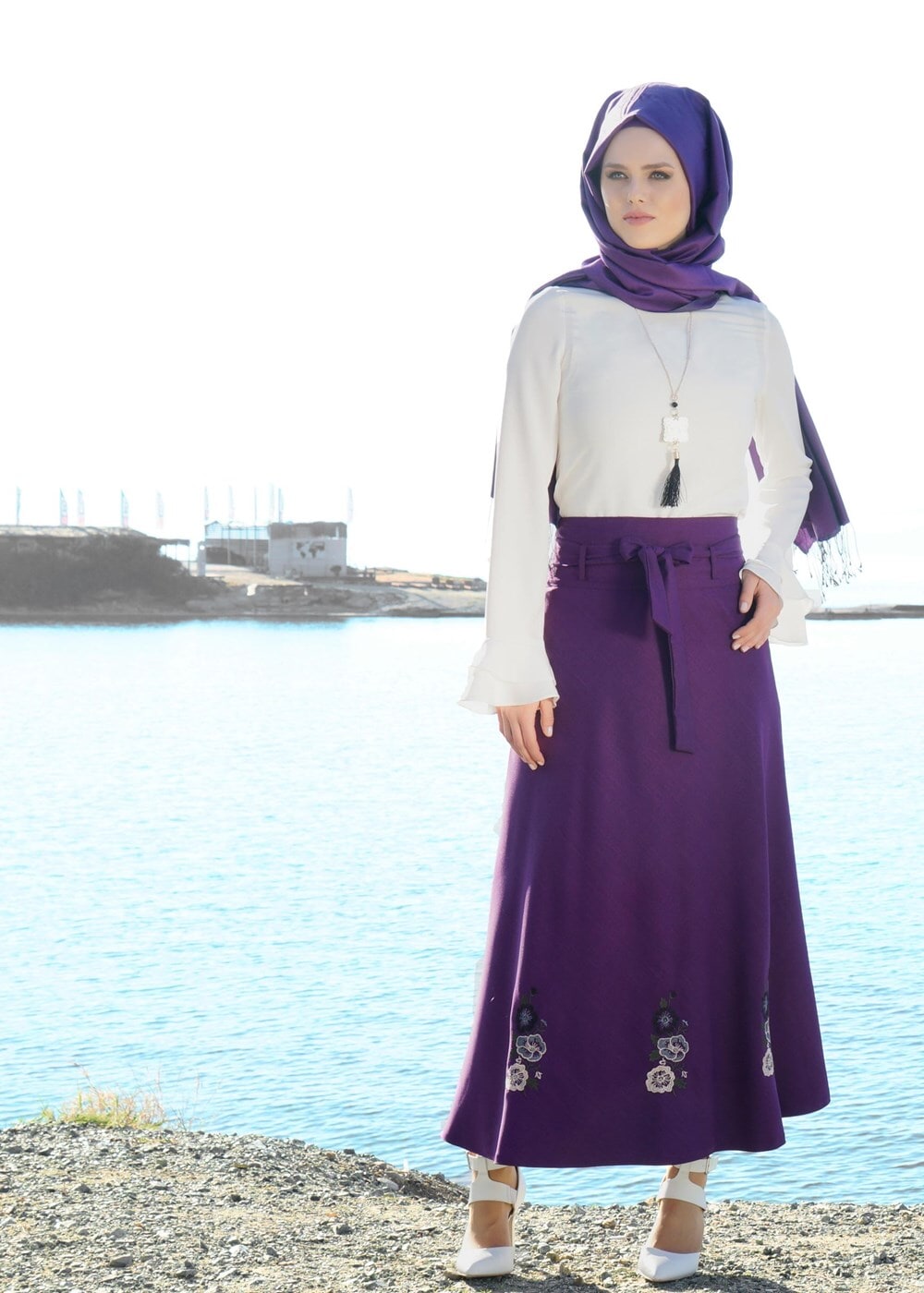 Tesettür giyim MOR T 754  Nakış Detaylı Kuşaklı Etek-İşler Collection