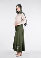 Tesettür giyim HAKİ T 754  Nakış Detaylı Kuşaklı Etek-İşler Collection