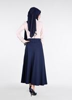 Tesettür giyim LACİVERT T 754  Nakış Detaylı Kuşaklı Etek-İşler Collection