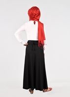 Tesettür giyim SİYAH T 793 Kuşak Kısmı Pul Detaylı Etek-İşler Collection