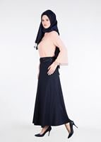 Tesettür giyim LACİVERT T 793 Kuşak Kısmı Pul Detaylı Etek-İşler Collection