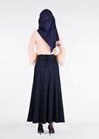 Tesettür giyim LACİVERT T 793 Kuşak Kısmı Pul Detaylı Etek-İşler Collection