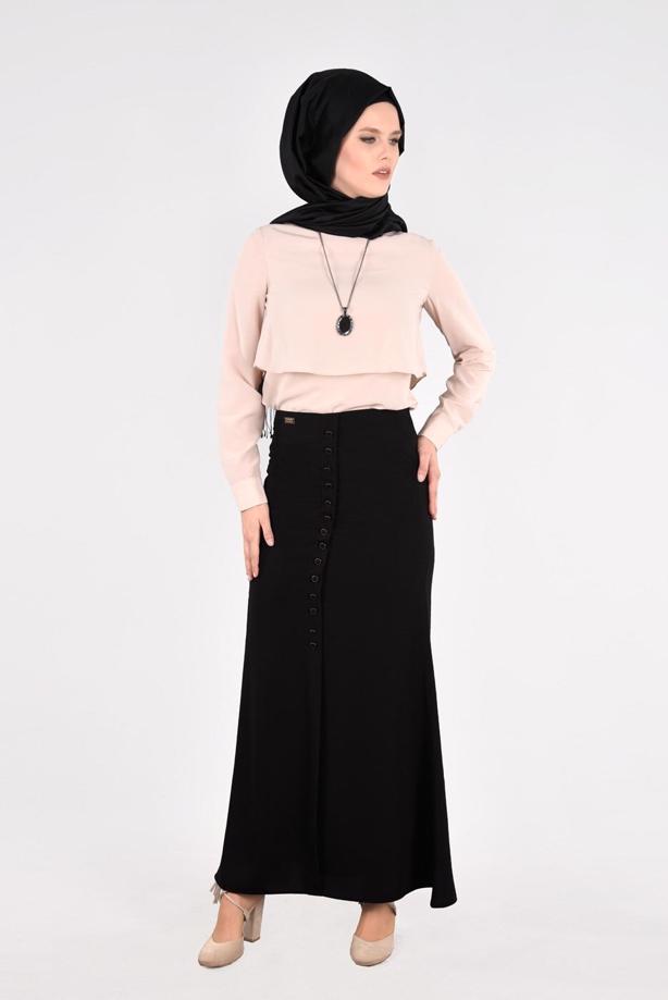 Vêtements hijab  T 2814 Işıl Lıfe- Önden Düğmeli Etek - TRENDTESETTÜR