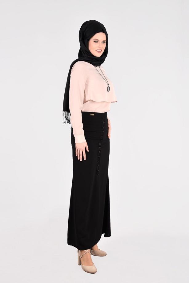 Vêtements hijab  T 2814 Işıl Lıfe- Önden Düğmeli Etek - TRENDTESETTÜR