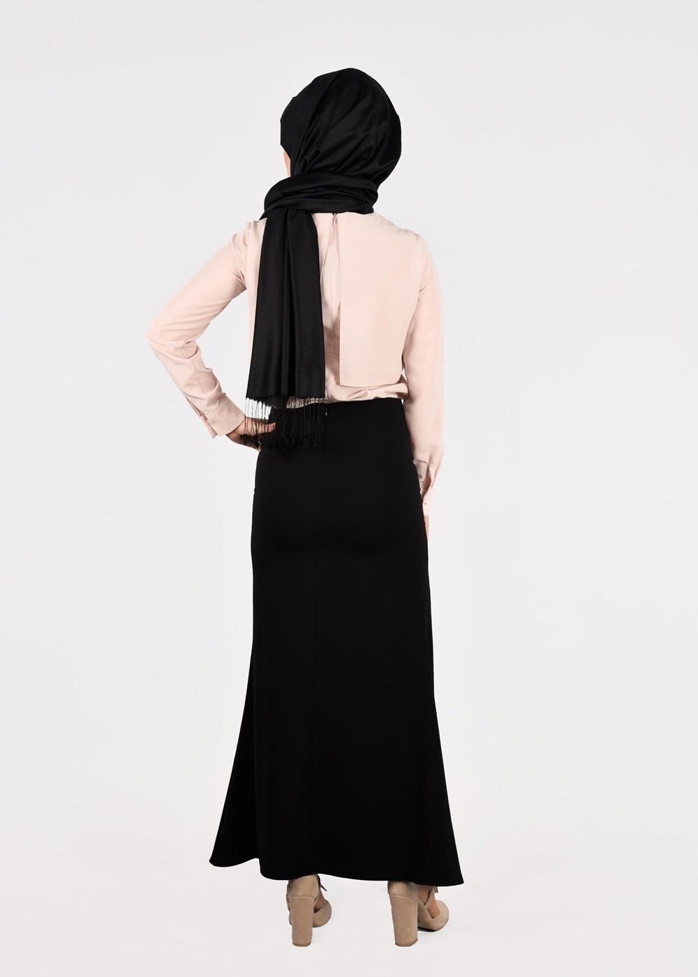 Vêtements hijab NOIR T 2814 Işıl Lıfe- Önden Düğmeli Etek