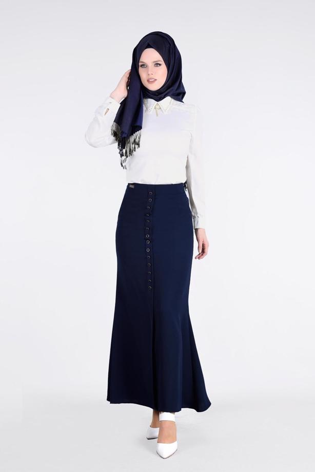 Vêtements hijab  T 2814 Işıl Lıfe- Önden Düğmeli Etek - TRENDTESETTÜR