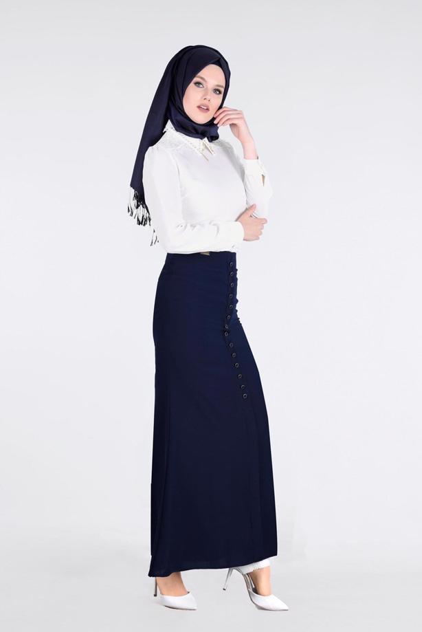 Vêtements hijab  T 2814 Işıl Lıfe- Önden Düğmeli Etek - TRENDTESETTÜR