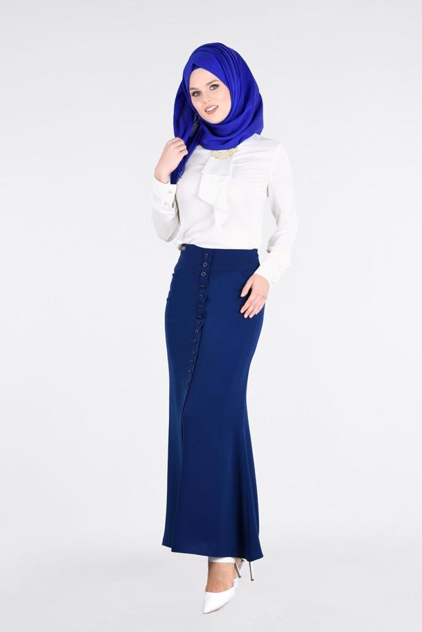 Vêtements hijab  T 2814 Işıl Lıfe- Önden Düğmeli Etek - TRENDTESETTÜR