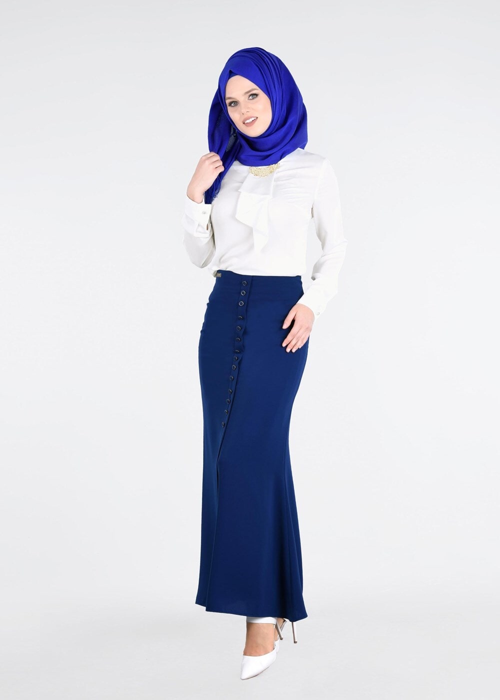 Hijab clothing NAVY BLUE T 2814 Işıl Lıfe- Önden Düğmeli Etek