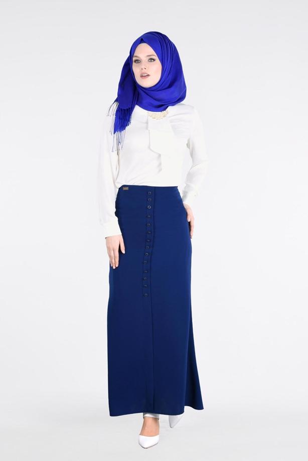 Vêtements hijab  T 2814 Işıl Lıfe- Önden Düğmeli Etek - TRENDTESETTÜR