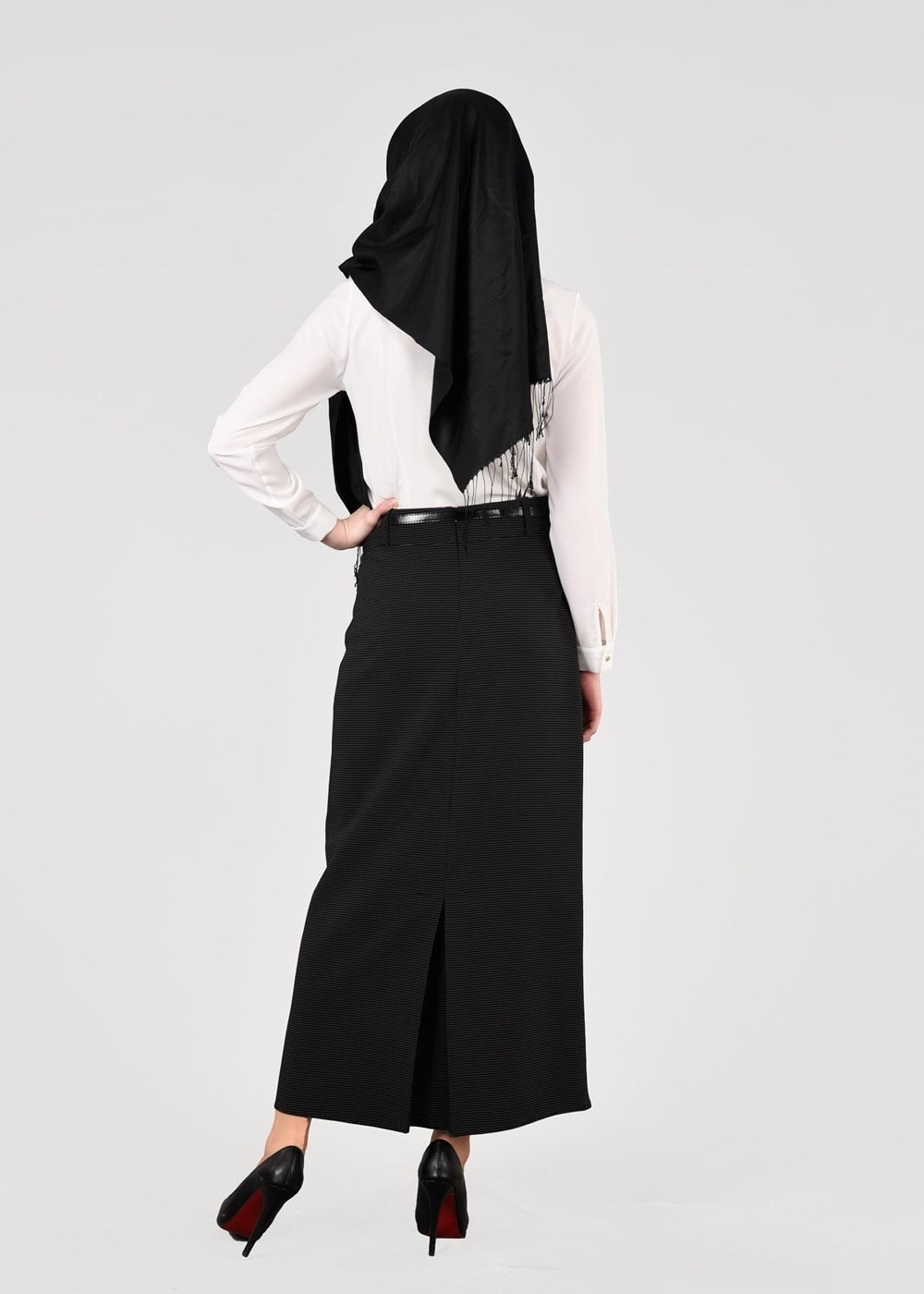 Vêtements hijab NOIR T 3614 Işıl Lıfe-Çizgi Detaylı Etek