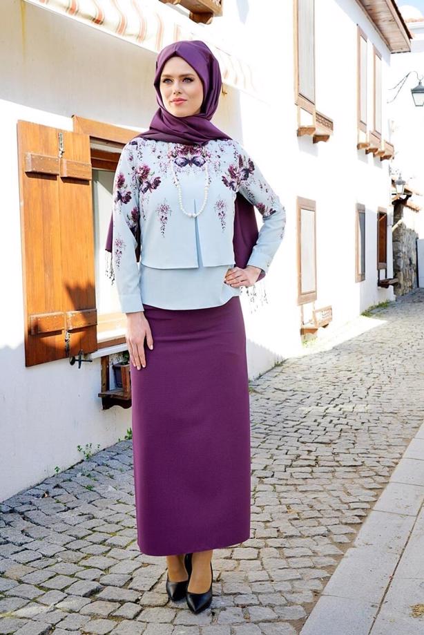 Vêtements hijab  T 3614 Işıl Lıfe-Çizgi Detaylı Etek - TRENDTESETTÜR