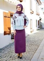 Hijab clothing PURPLE T 3614 Işıl Lıfe-Çizgi Detaylı Etek