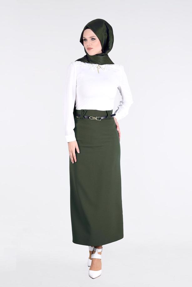 Vêtements hijab  T 3614 Işıl Lıfe-Çizgi Detaylı Etek - TRENDTESETTÜR