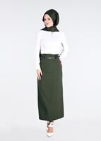 Hijab clothing KHAKI T 3614 Işıl Lıfe-Çizgi Detaylı Etek