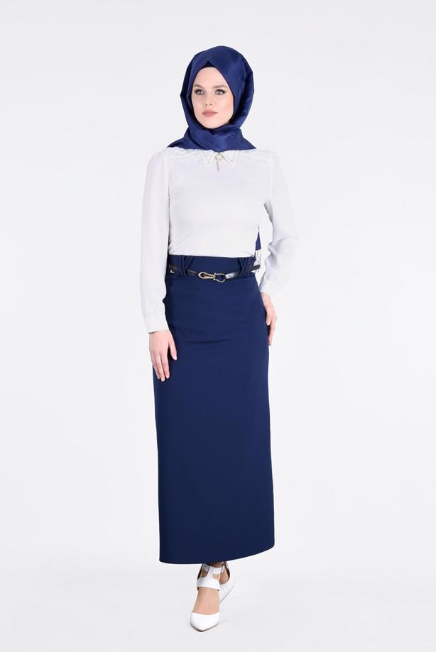 Vêtements hijab  T 3614 Işıl Lıfe-Çizgi Detaylı Etek - TRENDTESETTÜR