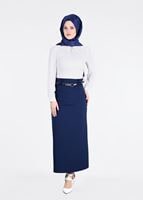 Hijab clothing NAVY BLUE T 3614 Işıl Lıfe-Çizgi Detaylı Etek