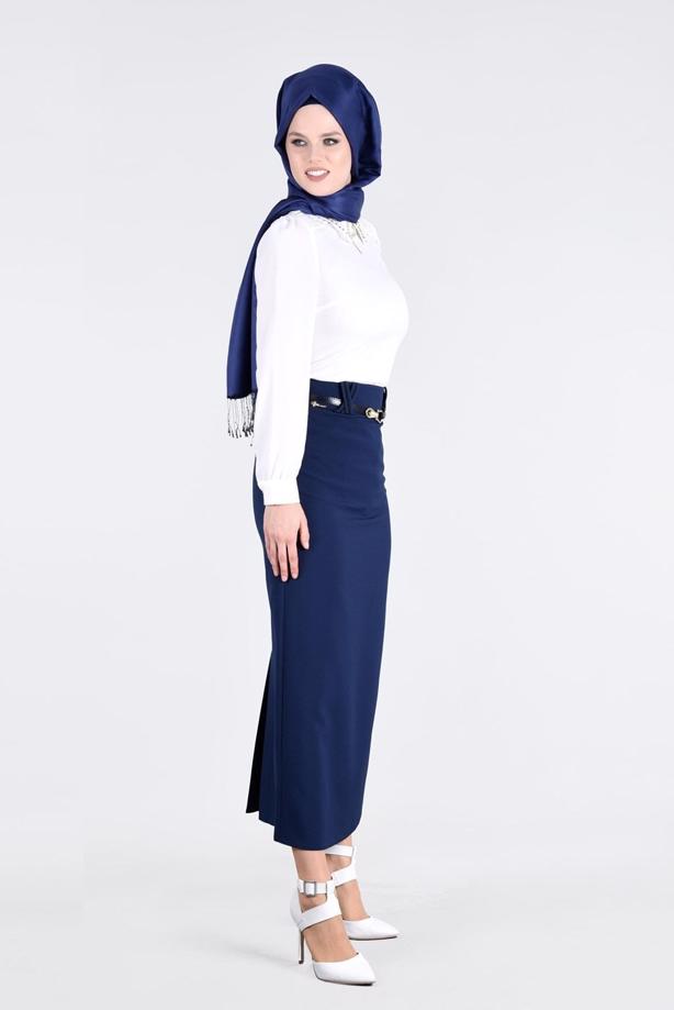 Vêtements hijab  T 3614 Işıl Lıfe-Çizgi Detaylı Etek - TRENDTESETTÜR