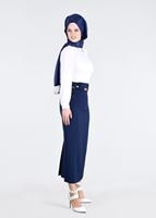 Hijab clothing NAVY BLUE T 3614 Işıl Lıfe-Çizgi Detaylı Etek
