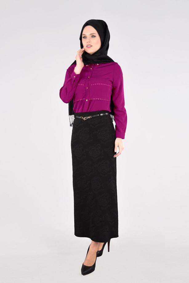 Vêtements hijab  T 3814 Işıl Lıfe-Gül Desenli Etek - TRENDTESETTÜR