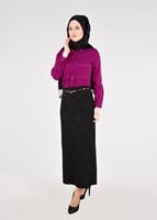 Hijab clothing BLACK T 3814 Işıl Lıfe-Gül Desenli Etek