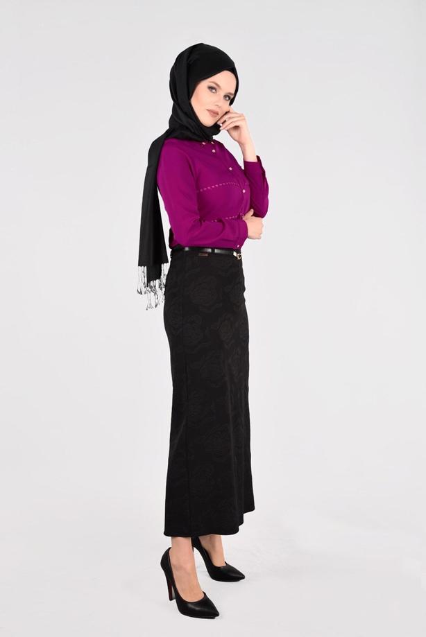 Vêtements hijab  T 3814 Işıl Lıfe-Gül Desenli Etek - TRENDTESETTÜR