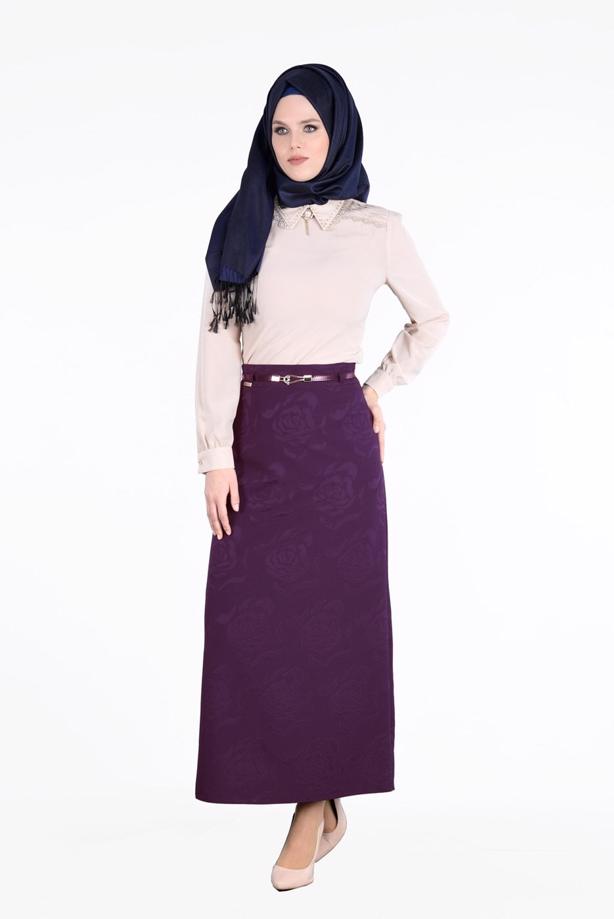 Vêtements hijab  T 3814 Işıl Lıfe-Gül Desenli Etek - TRENDTESETTÜR