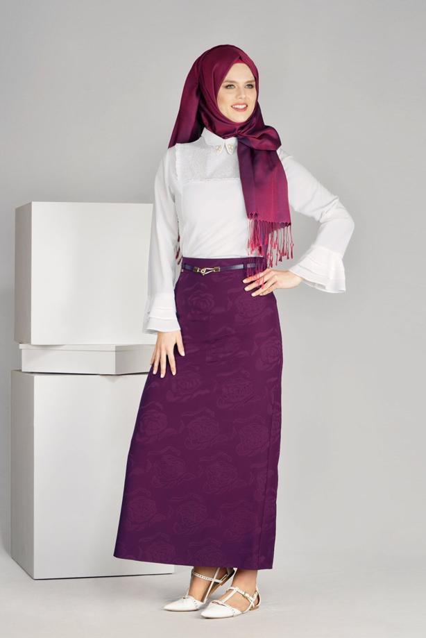 Vêtements hijab  T 3814 Işıl Lıfe-Gül Desenli Etek - TRENDTESETTÜR