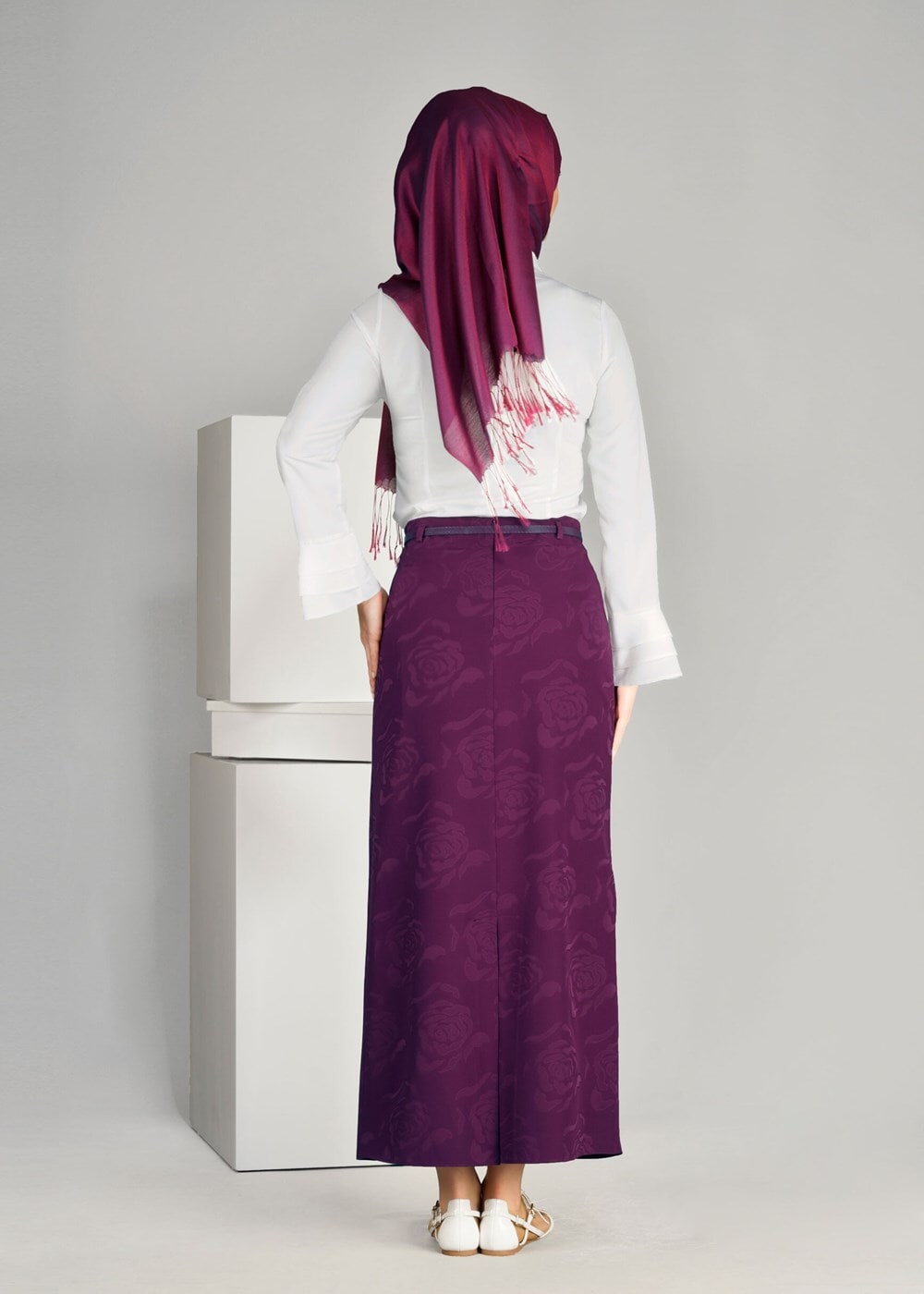Vêtements hijab FUCHSIA T 3814 Işıl Lıfe-Gül Desenli Etek