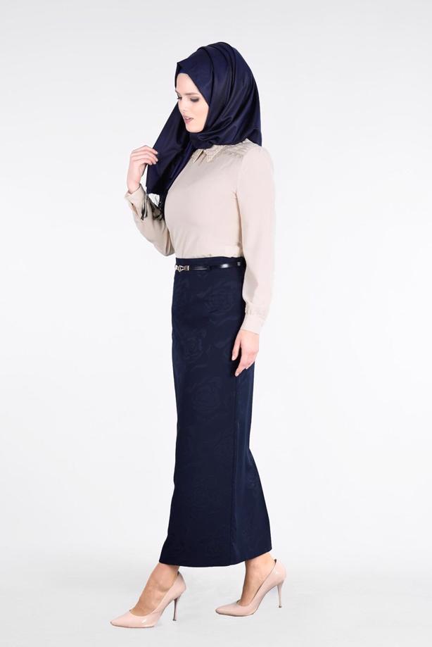 Vêtements hijab  T 3814 Işıl Lıfe-Gül Desenli Etek - TRENDTESETTÜR