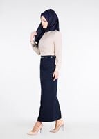 Vêtements hijab BLEU MARINE T 3814 Işıl Lıfe-Gül Desenli Etek