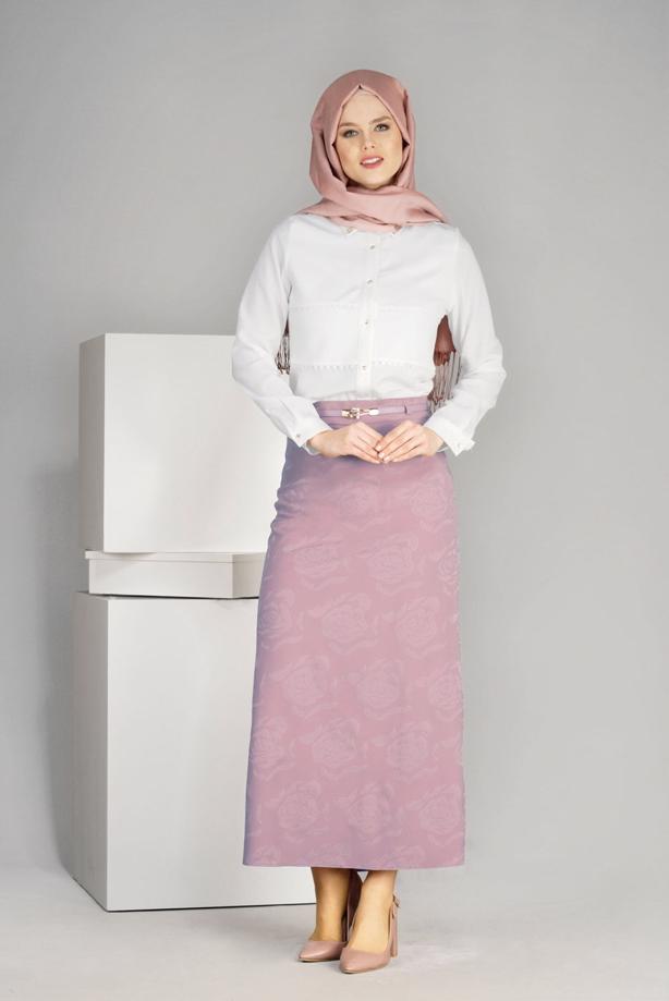 Vêtements hijab  T 3814 Işıl Lıfe-Gül Desenli Etek - TRENDTESETTÜR