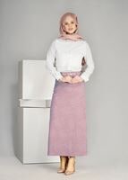 Vêtements hijab POUDRE T 3814 Işıl Lıfe-Gül Desenli Etek