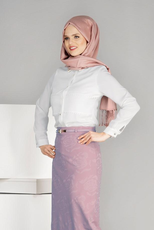 Vêtements hijab  T 3814 Işıl Lıfe-Gül Desenli Etek - TRENDTESETTÜR