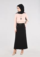 Hijab clothing BLACK T 5214 Işıl Lıfe-Kemer Detaylı Etek