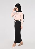 Hijab clothing BLACK T 5214 Işıl Lıfe-Kemer Detaylı Etek