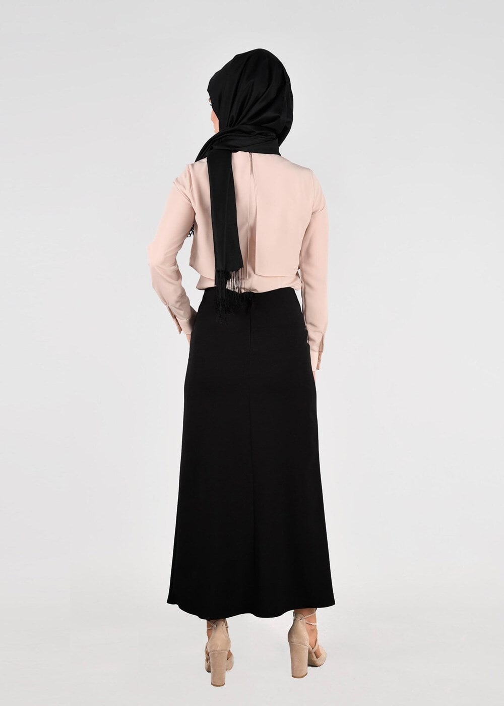 Hijab clothing BLACK T 5214 Işıl Lıfe-Kemer Detaylı Etek