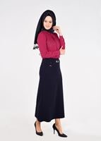 Hijab clothing NAVY BLUE T 5214 Işıl Lıfe-Kemer Detaylı Etek