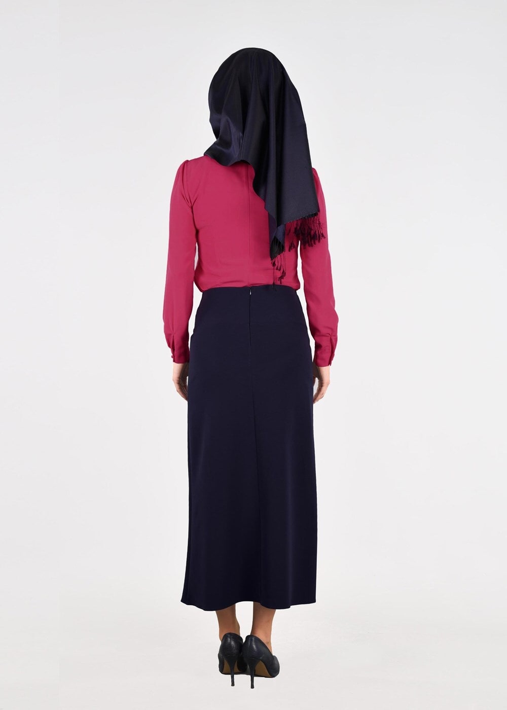 Hijab clothing NAVY BLUE T 5214 Işıl Lıfe-Kemer Detaylı Etek